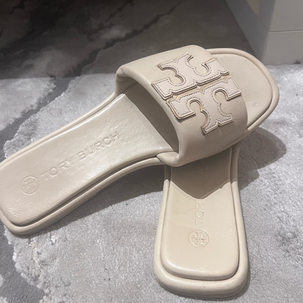 🛑 SOLD! Burch Cream Sandals slide with Signature Logo